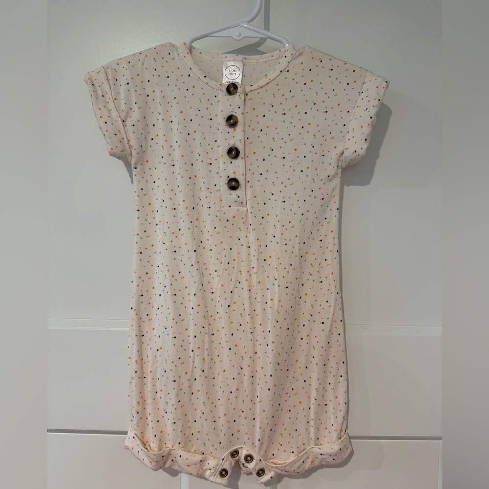 Lou Lou & Company Cream Baby Romper with Multicolor Dot Print